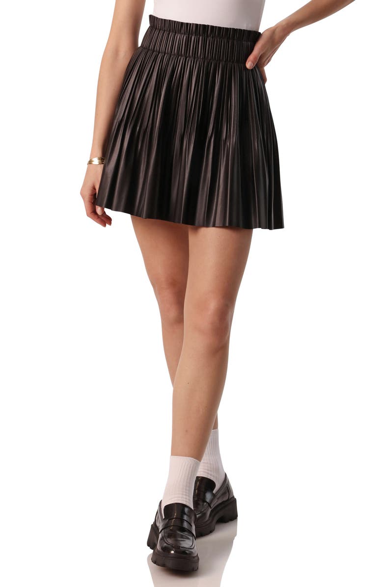Avec Les Filles Faux-Ever Leather<sup>™</sup> Pleated A-Line Miniskirt, Main, color, 
