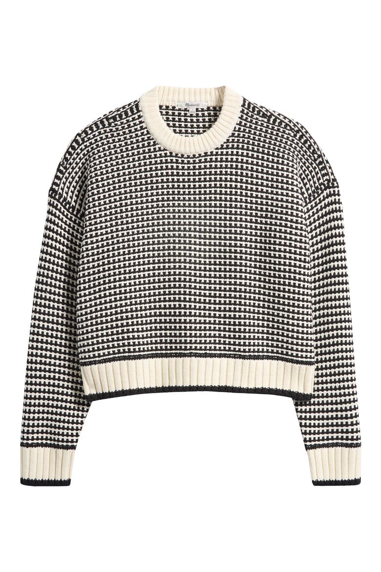 Textured Stitch Cotton Crewneck Sweater, Alternate, color, IVORY/BLACK