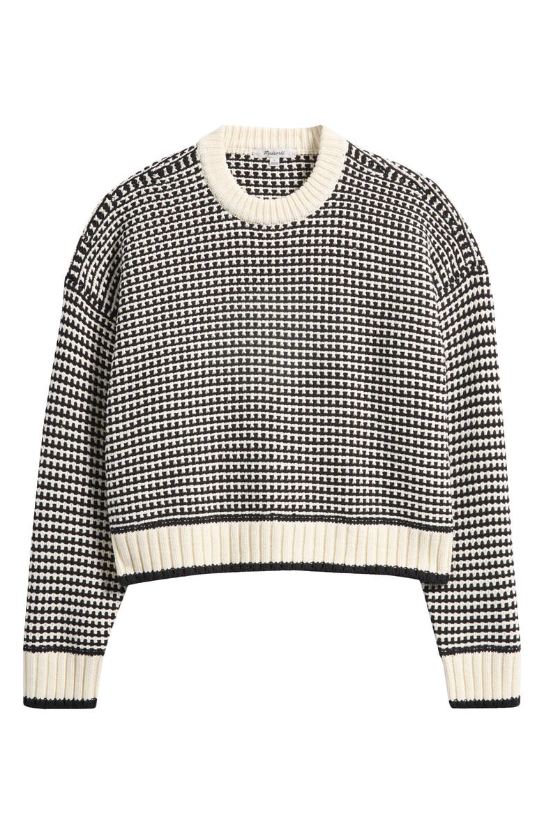 Madewell Textured Stitch Cotton Crewneck Sweater, Alternate, color, Ivory/Black