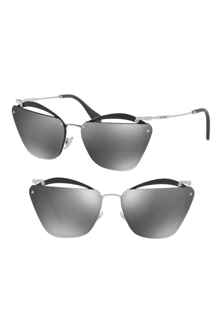 64mm Sunglasses, Main, color, GREY/ SILVER MIRROR