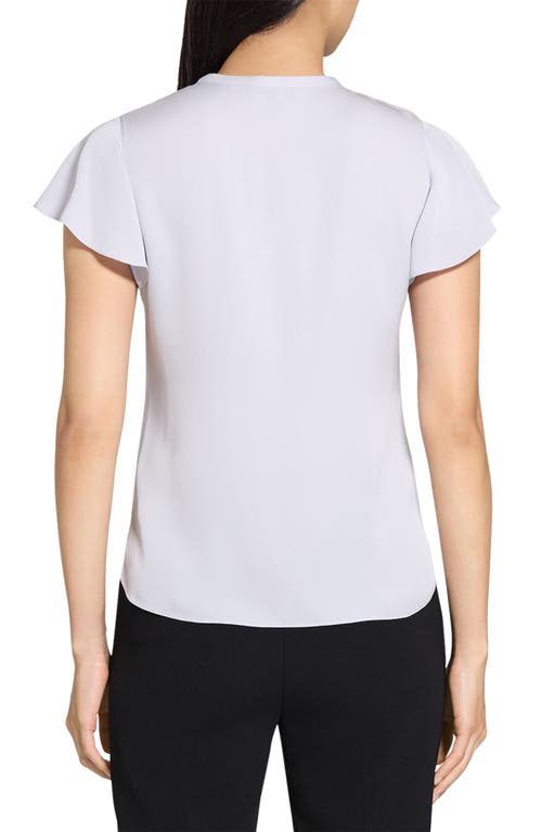 Theory Ruffle-sleeve Silk Button-front Top In Pearl Blue