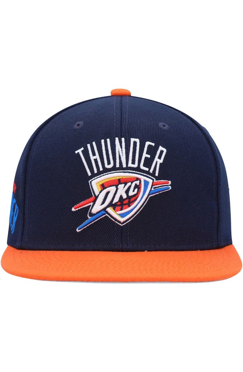 Mitchell & Ness Men's Mitchell & Ness Navy/Orange Oklahoma City Thunder Side Core 2.0 Snapback Hat, Alternate, color,