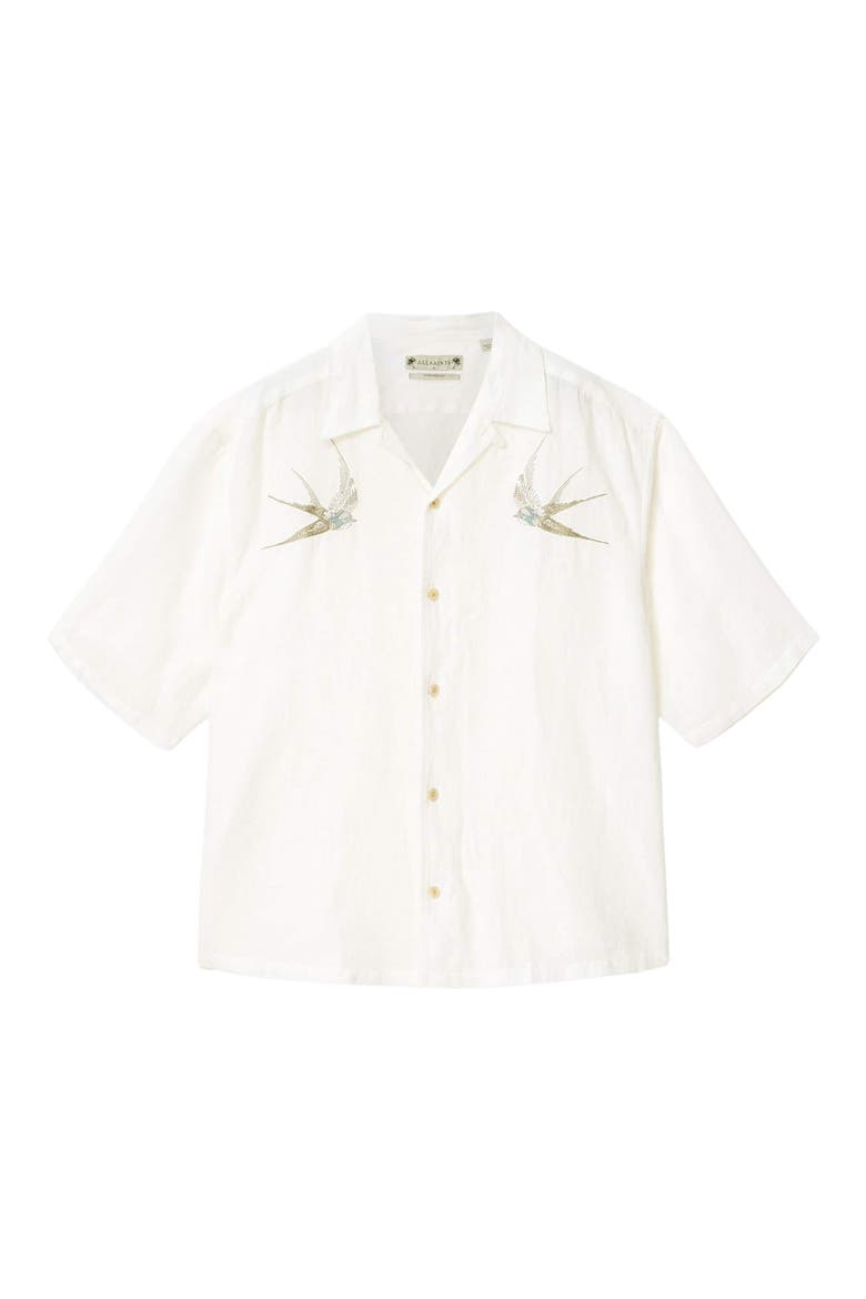 Avia Bird Embroidered Linen Camp Shirt, Alternate, color, ECRU