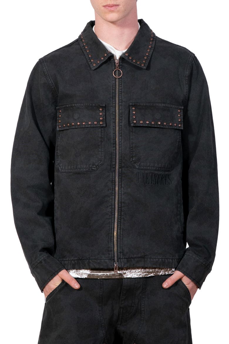 Studded Denim Jacket, Main, color, BLACK