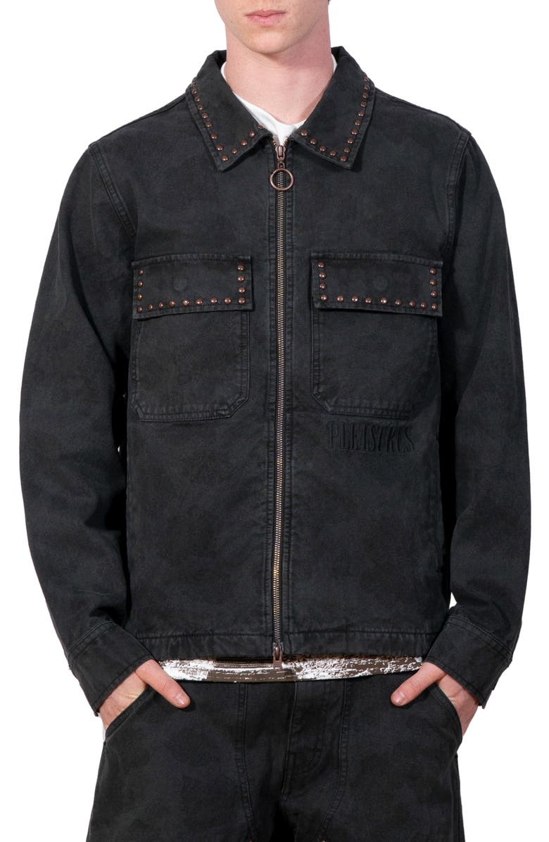 PLEASURES Studded Denim Jacket, Main, color, Black