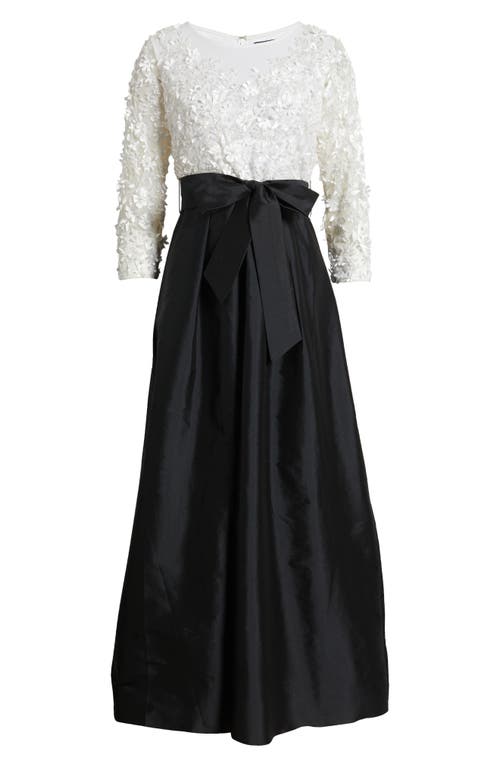 Pisarro Nights 3d Floral Bodice Beaded Gown In Black