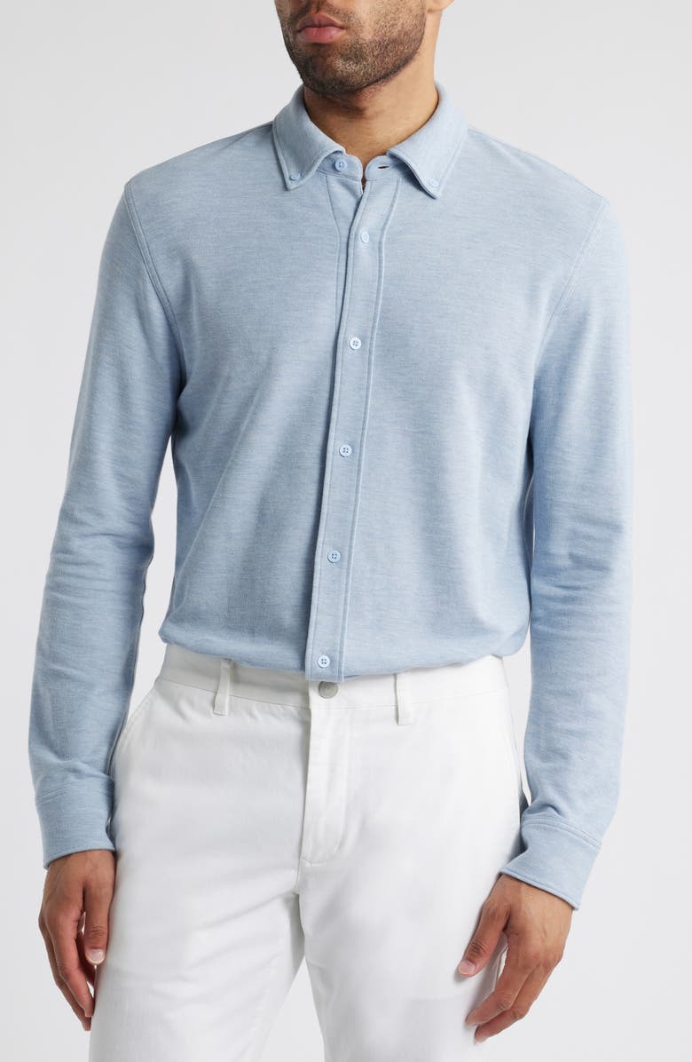 Nordstrom Solid Pima Cotton Piqué Button-Down Shirt, Alternate, color, Blue Skyway Heather