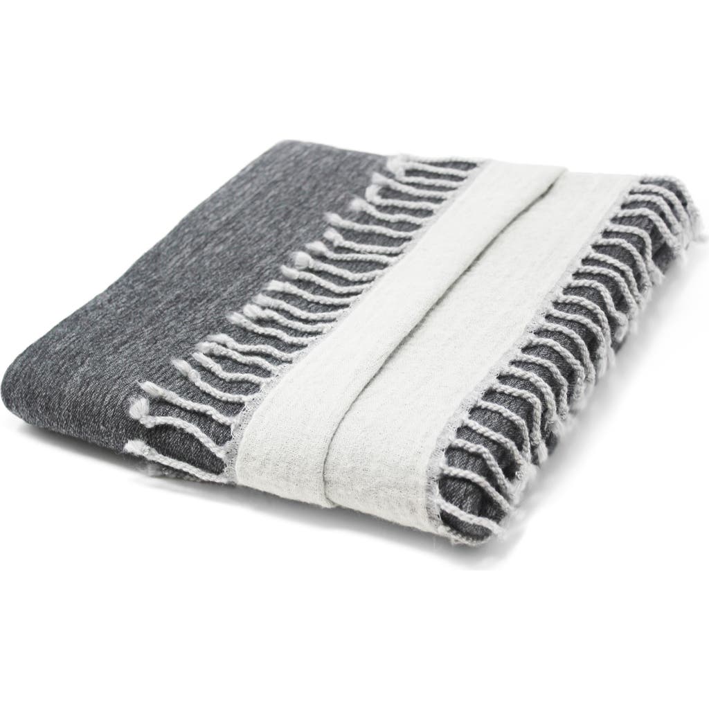 Melange Home Reversible Merino Wool Throw Blanket In Grey/ivory
