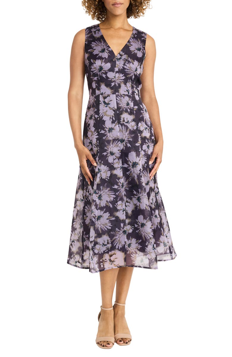 Maggy London Floral Sleeveless Organza Midi Dress, Main, color, 