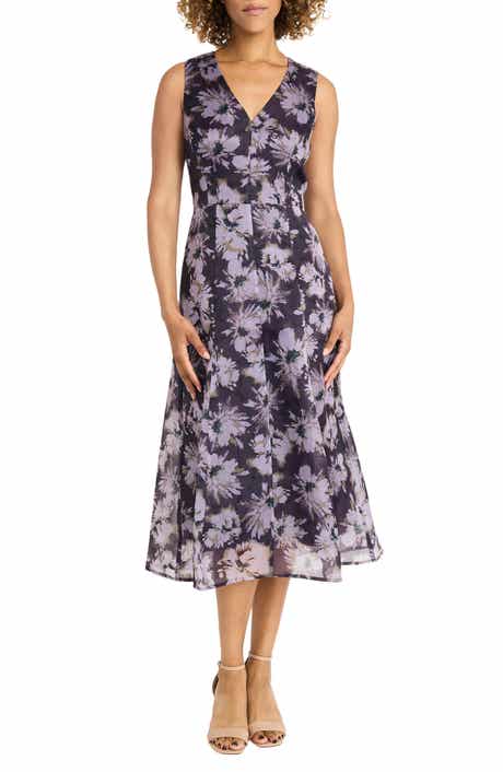 Maggy London Floral Sleeveless Organza Midi Dress