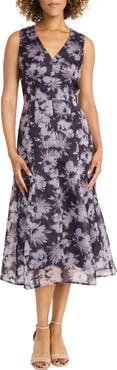 Maggy London Floral Sleeveless Organza Midi Dress