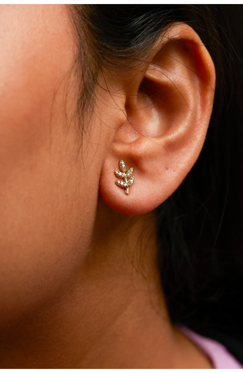 Haus of Brilliance 10K Yellow Gold 1/10 Cttw Diamond Accented Leaf and Branch Stud Earrings, Alternate, color, Yellow