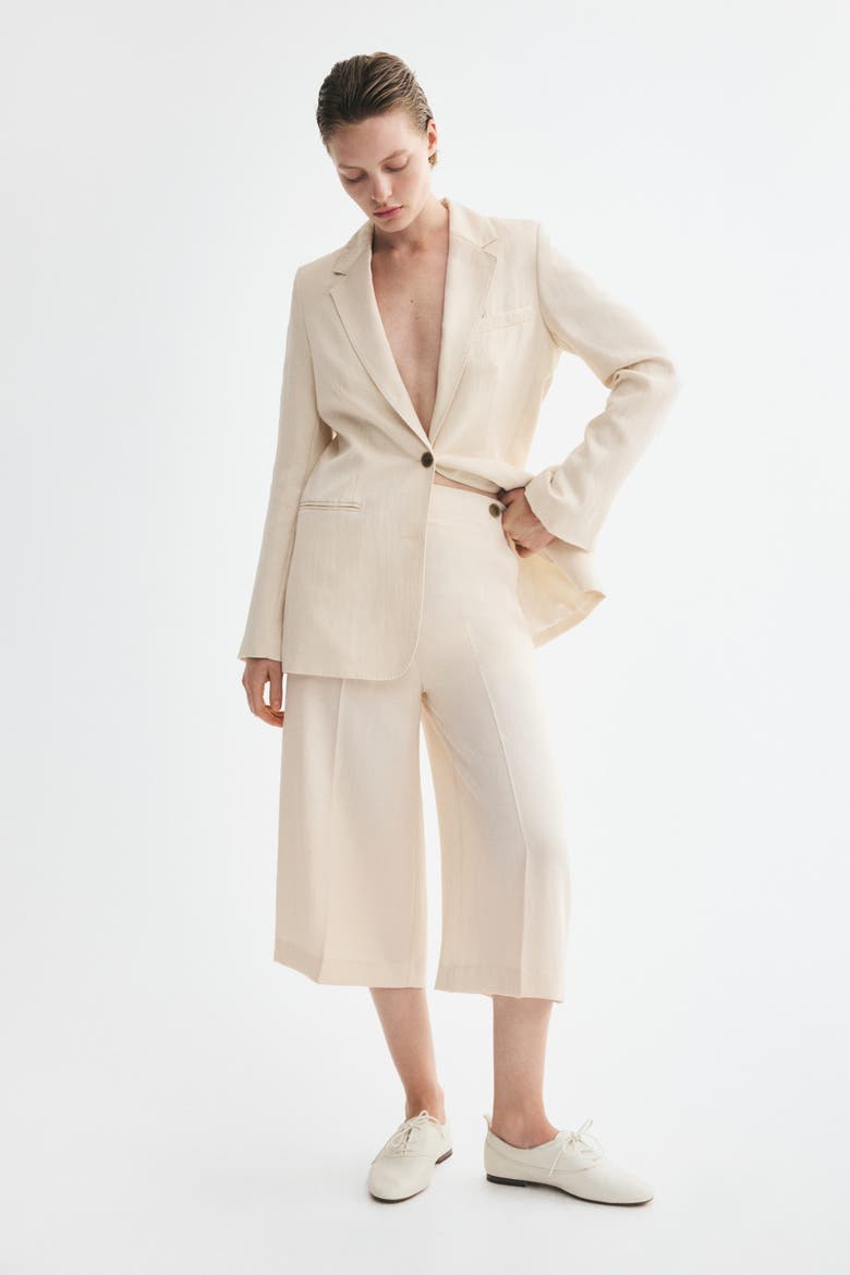 Single-Breasted Twill Blazer, Alternate, color, Light beige