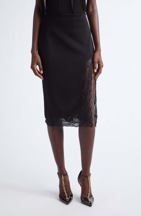 Lace Trim Knit Midi Skirt