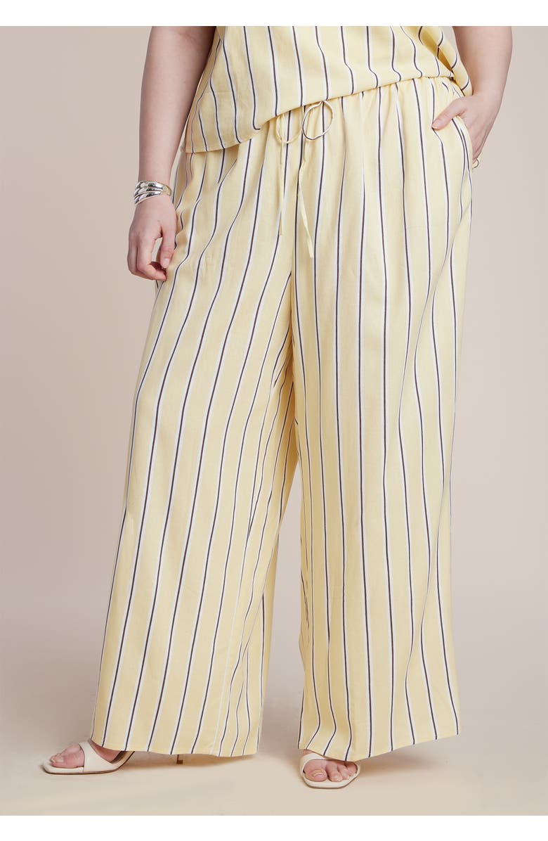 ELOQUII Drawstring Wide Leg Linen Pant, Alternate, color, Sunlight Stripe