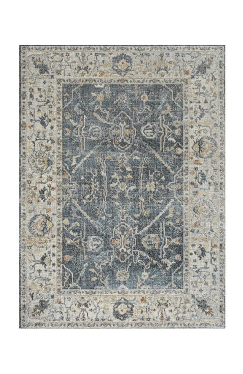 Brandy Rustic Border Low-Pile Machine-Washable Area Rug