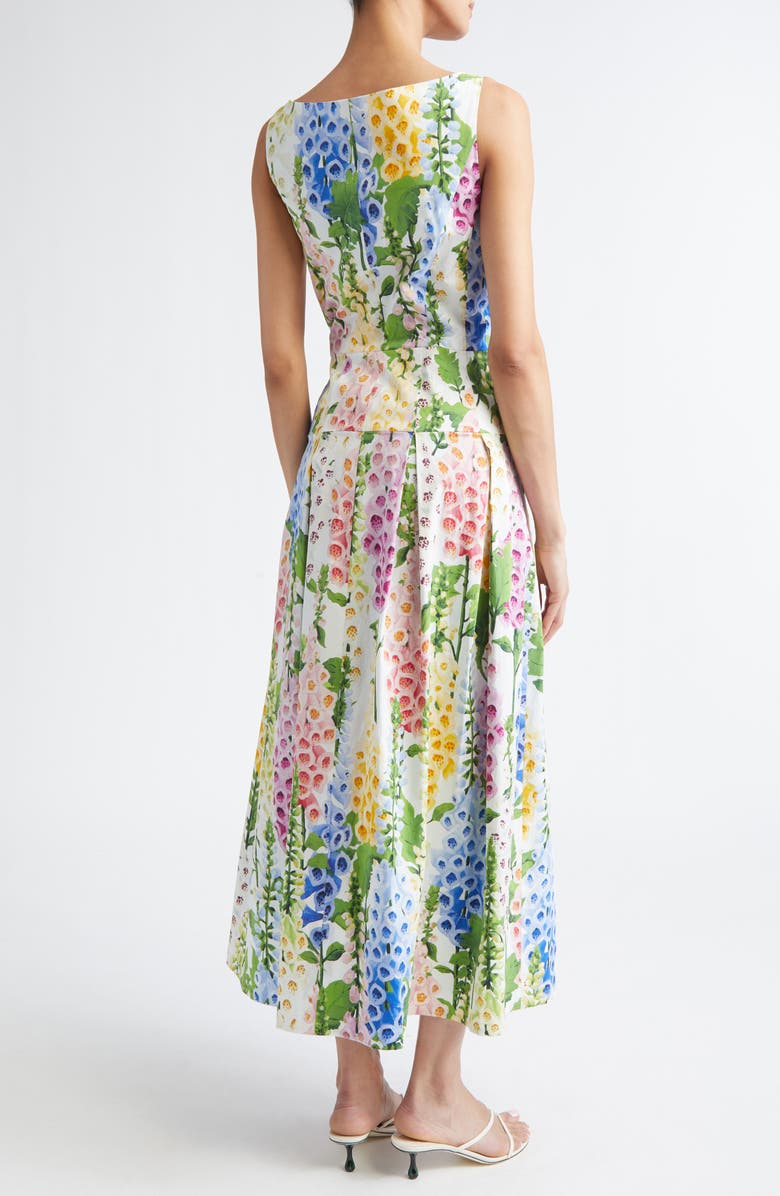 Oscar de la Renta Foxglove Print Sleeveless Stretch Poplin Dress, Alternate, color, White Multi