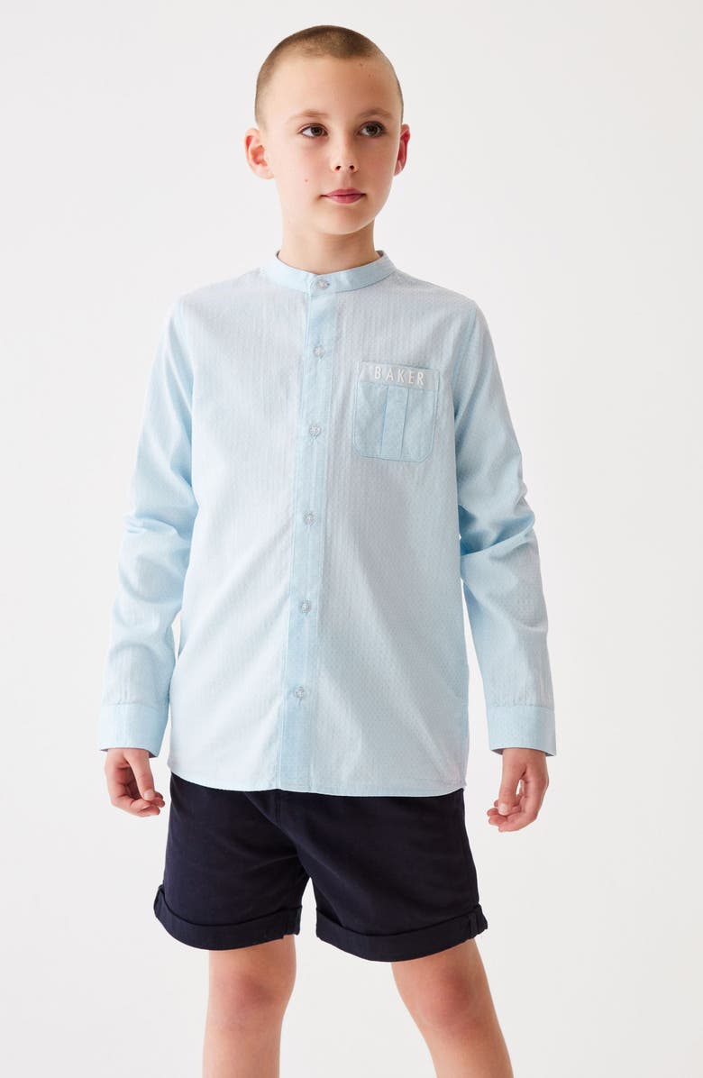 Baker by Ted Baker Kids' Band Collar Cotton Button-Up Shirt, Main, color, Blue