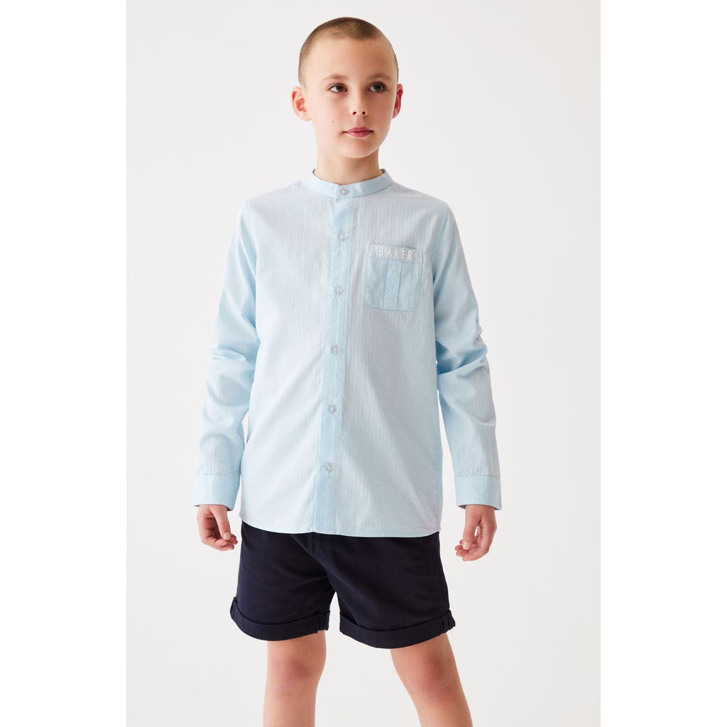 Baker By Ted Baker Kids' Band Collar Cotton Button-up Shirt In Blue