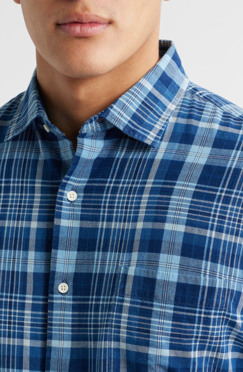 Peter Millar Malawi Plaid Cotton Twill Button-Up Shirt, Alternate, color, Indigo