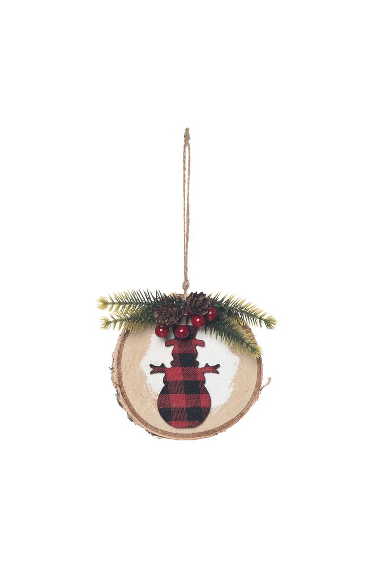 Snowman Buffalo Plaid Ornament, Main, color, Red