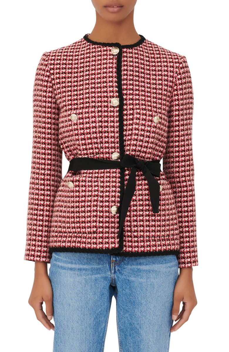 maje Houndstooth Belted Blazer, Main, color,