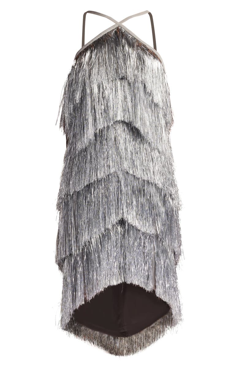 SHO by Tadashi Shoji Metallic Fringe Dress, Alternate, color, Platinum