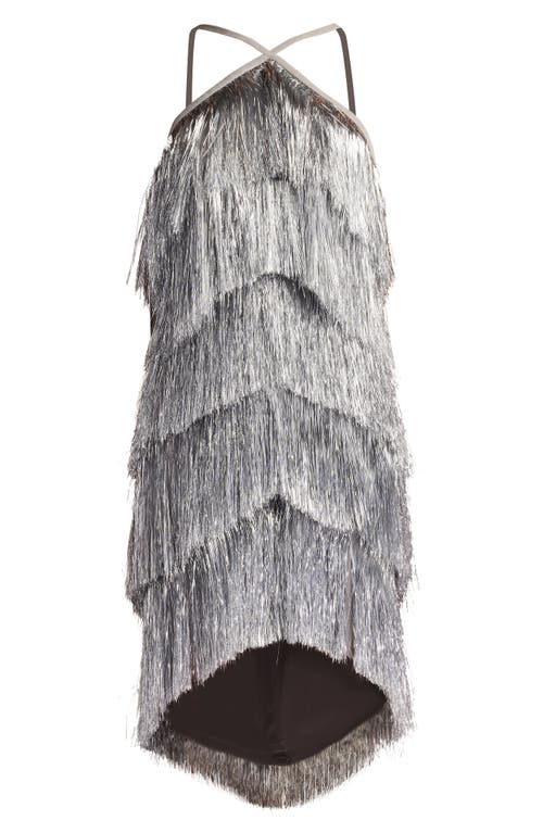 Sho By Tadashi Shoji Metallic Fringe Dress In Platinum