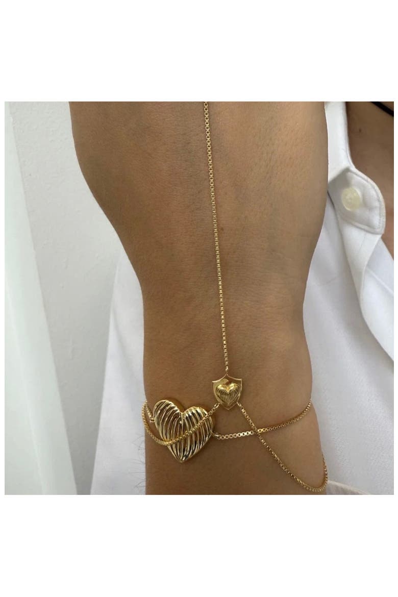 Chara Heart Charm Hand Chain Bracelet, Alternate, color, YELLOW GOLD