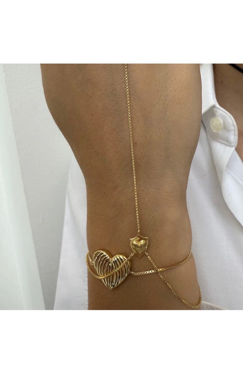 Jennifer Zeuner Chara Heart Charm Hand Chain Bracelet, Alternate, color, Yellow Gold