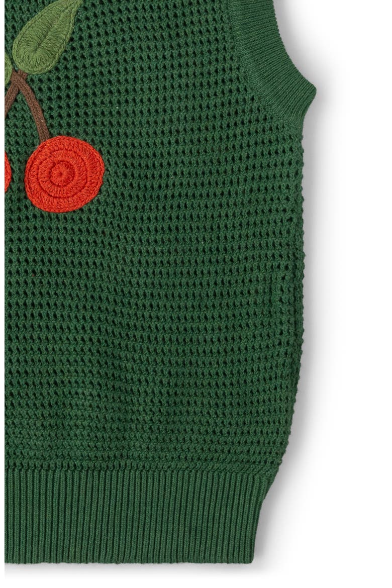 Kids' Little Cherry Sleeveless Organic Cotton Sweater, Alternate, color, GREEN