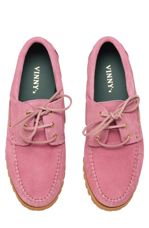 Vinny's Lug Sole Suede Boat Shoes Pink Suede