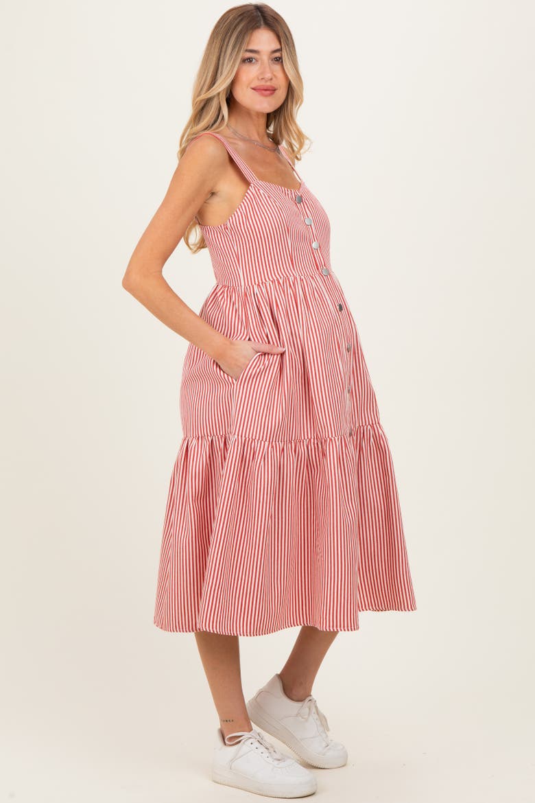 Striped Tiered Overall Dress, Alternate, color, Red