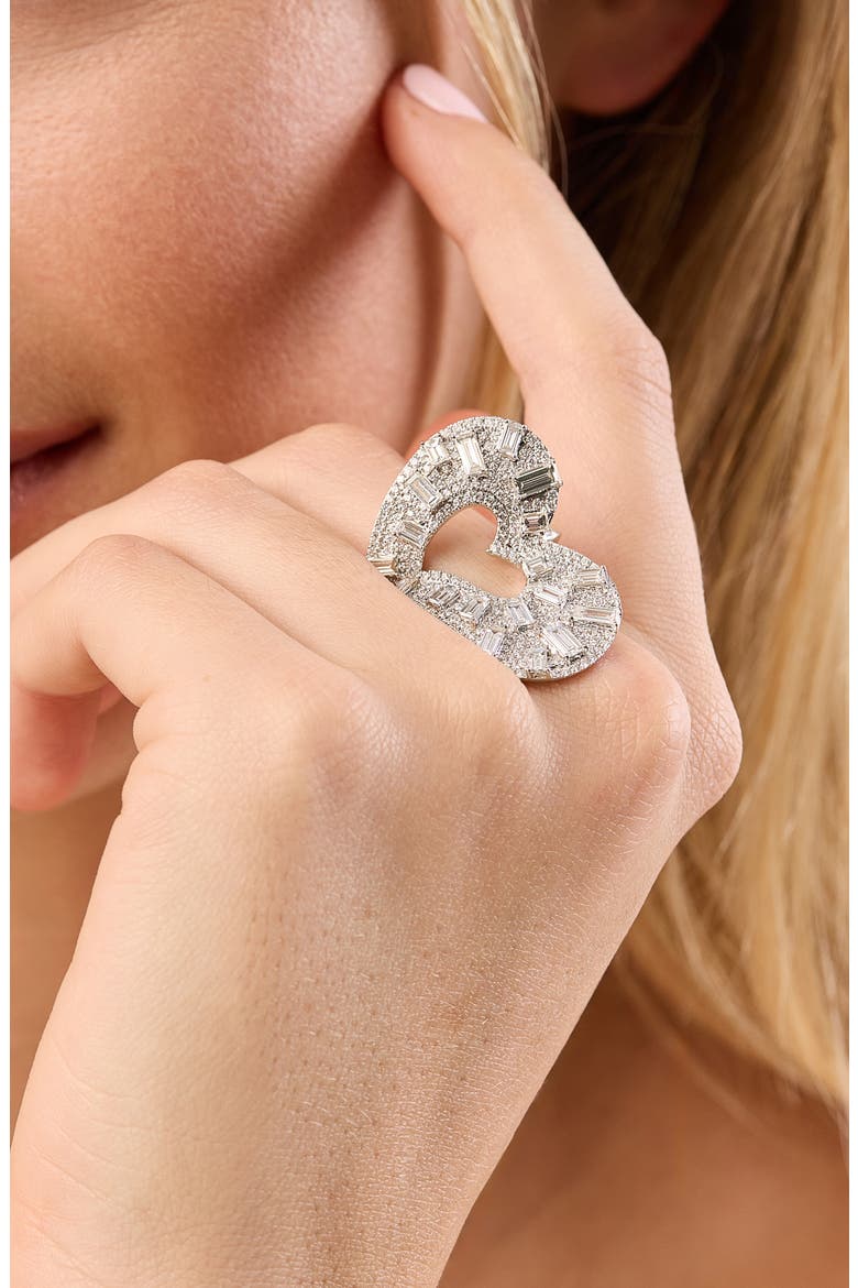 18K Gold Gatsby Diamond Baguette Heart Statement Ring (Online Trunk Show), Alternate, color, 18K WHITE GOLD