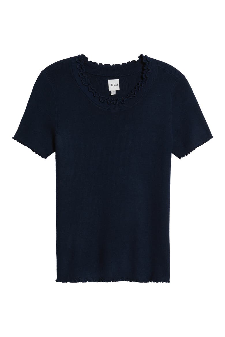 Ruffle Trim Short Sleeve Sweater, Alternate, color, DARK INDIGO
