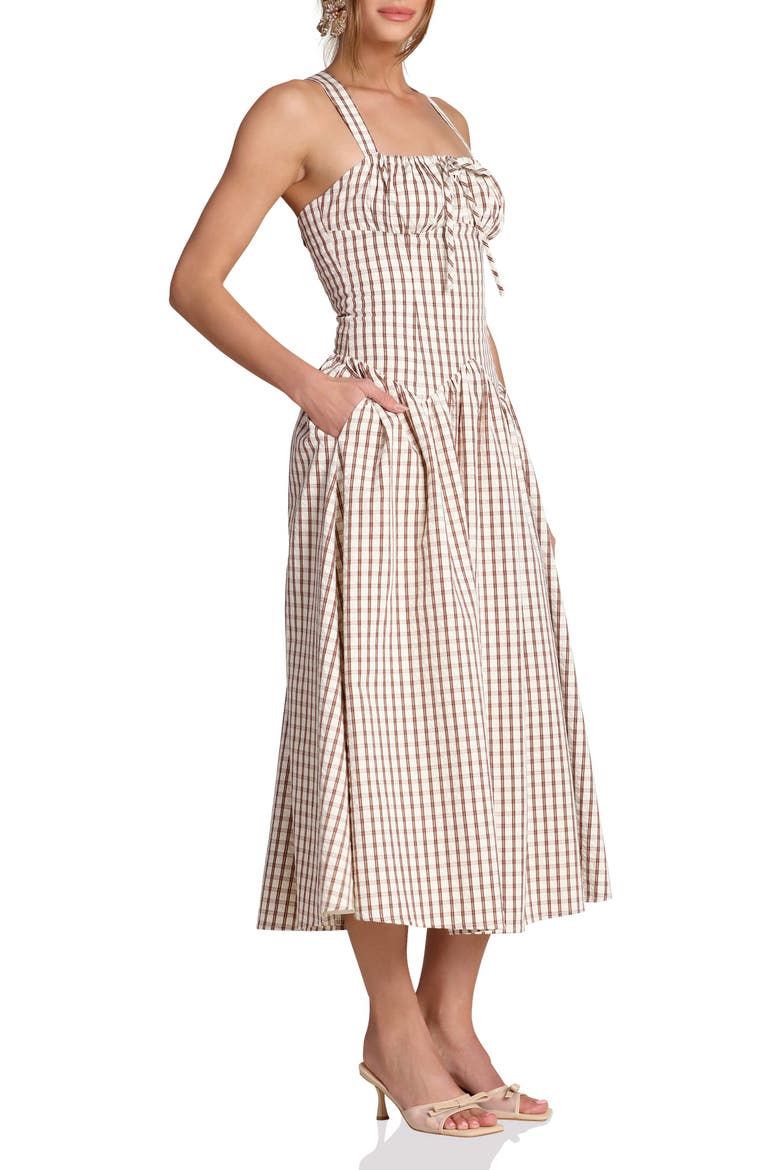 Check Drop Waist Cotton Blend Sundress, Alternate, color, CREAM AND BROWN