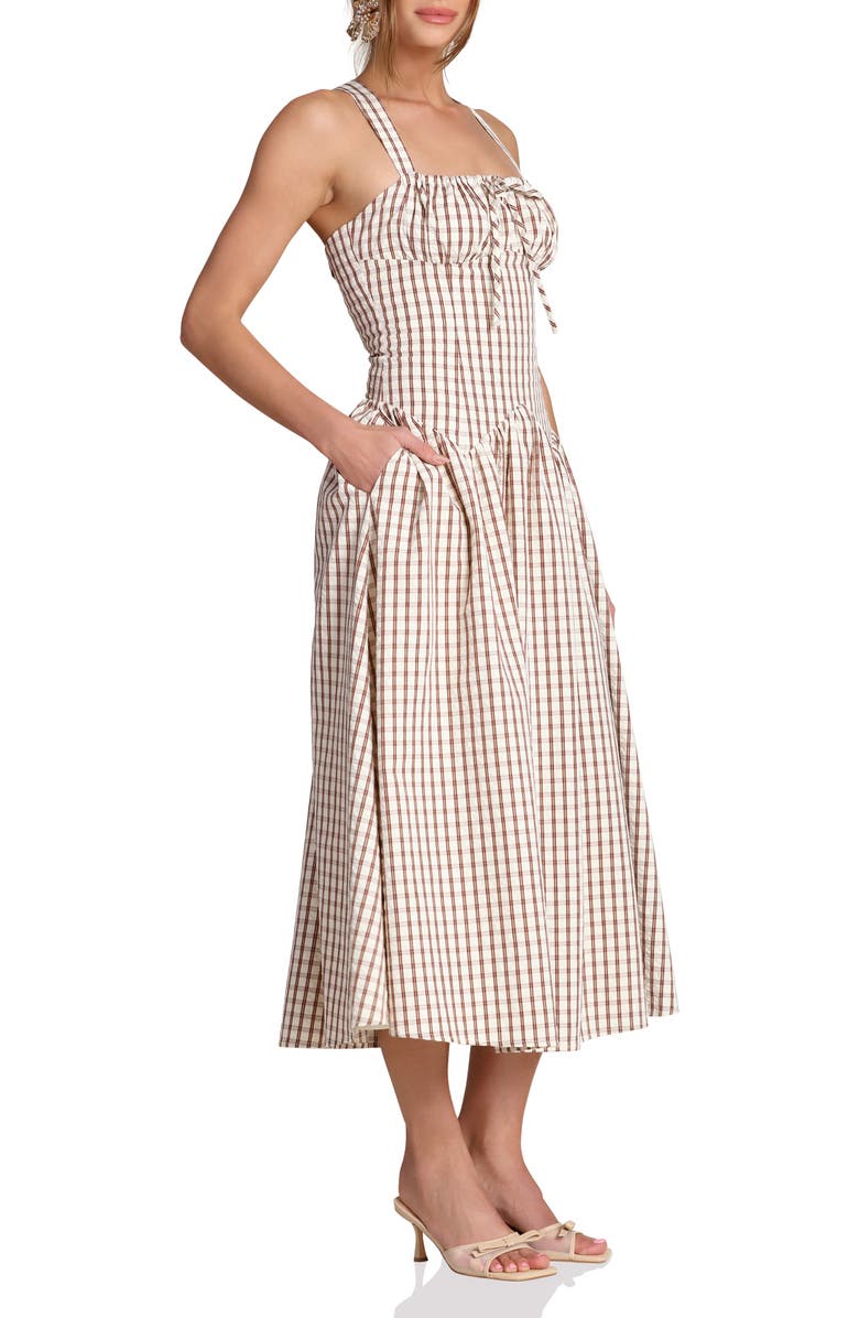Avec Les Filles Check Drop Waist Cotton Blend Sundress, Alternate, color, Cream And Brown