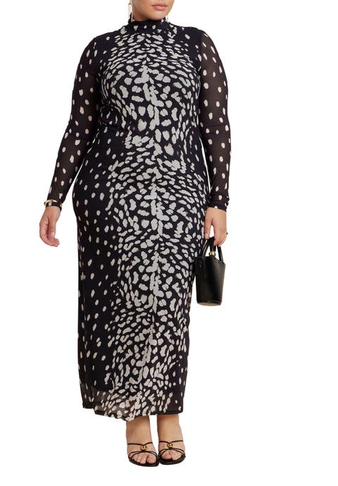 Mesh Print Maxi Dress