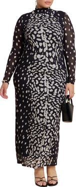 ELOQUII Mesh Print Maxi Dress