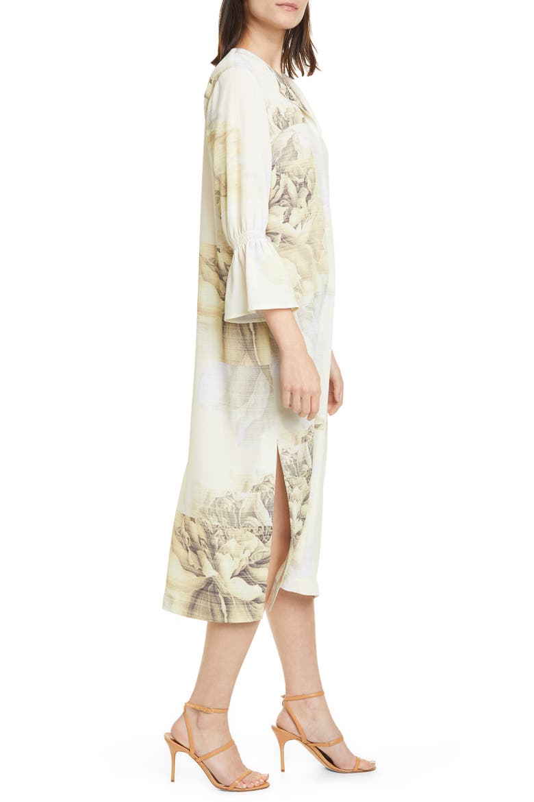 Adessa Floral Midi Shift Dress, Alternate, color, BIG ROSE YELLOW
