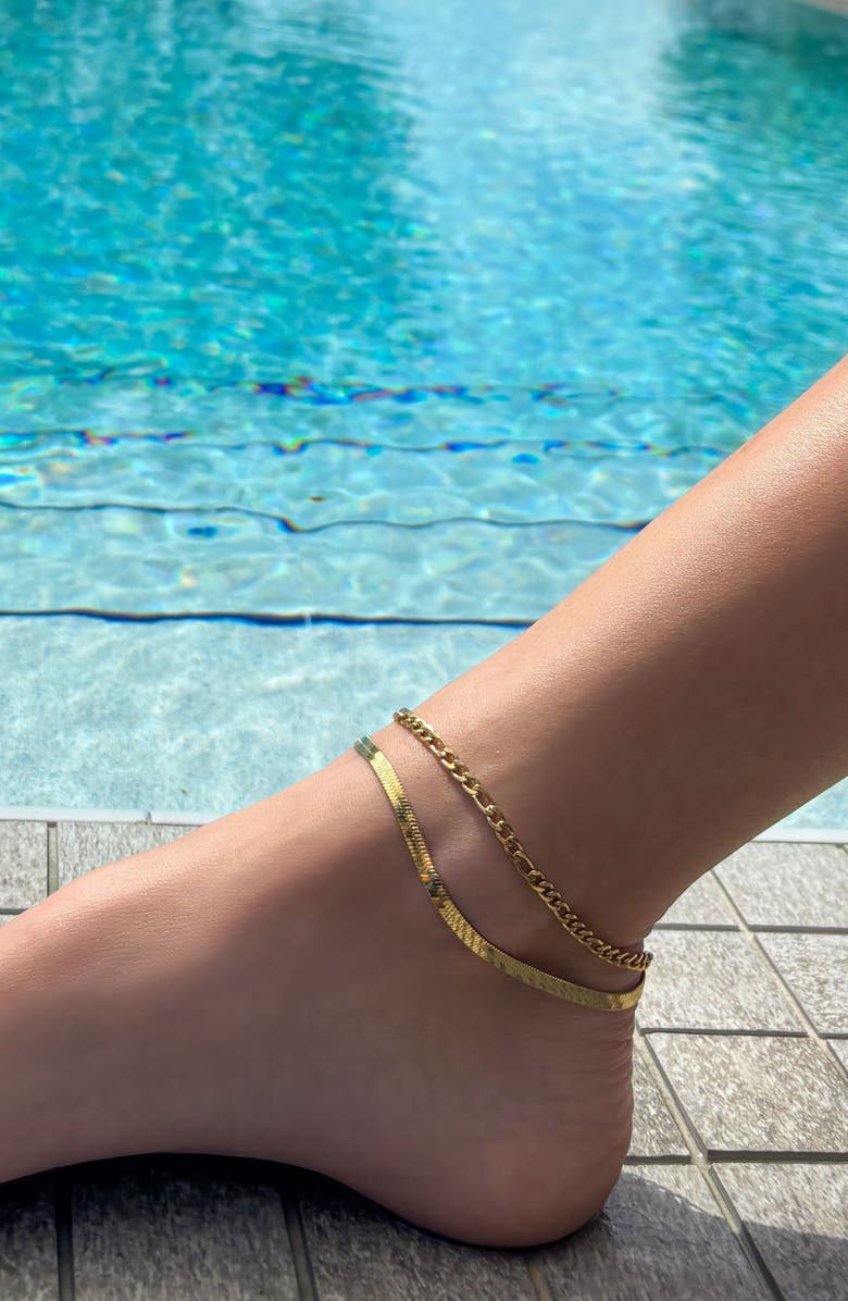 Adornia Set of 2 18K Gold Plated Stainless Steel Chain Anklets, Alternate, color, 