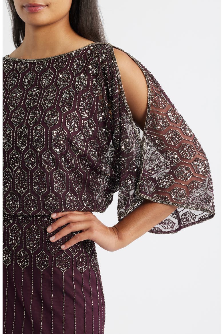 Beaded Blouson Split Sleeve Gown, Alternate, color, WINE