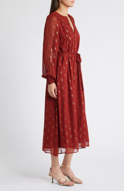 CIEBON CIEBON ELENA METALLIC FIL COUPÉ LONG SLEEVE MIDI DRESS