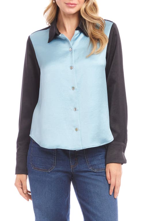 Karen Kane Colorblock Satin Button-up Shirt In Blue