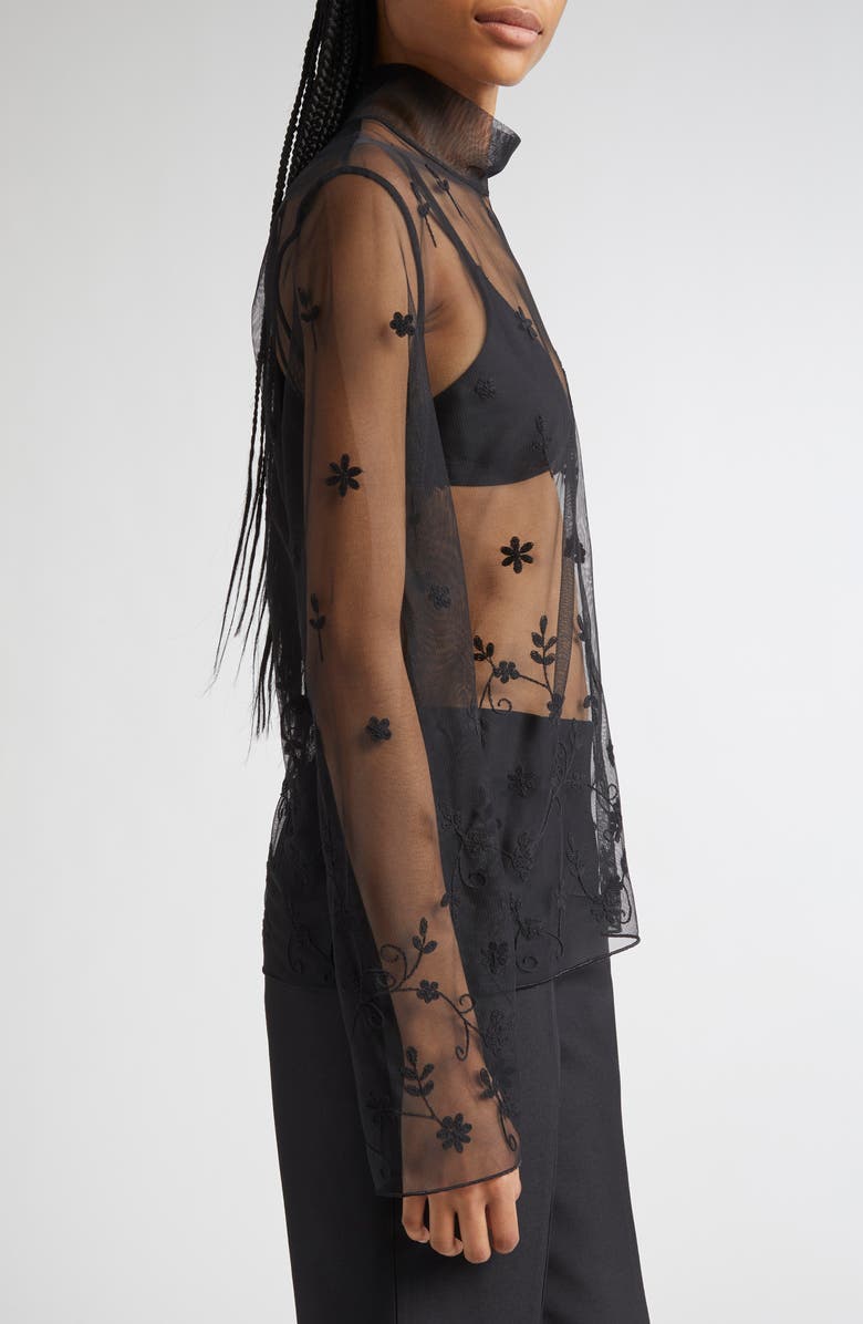 TOTEME Floral Embroidered Tulle Top, Alternate, color, Black/ Black