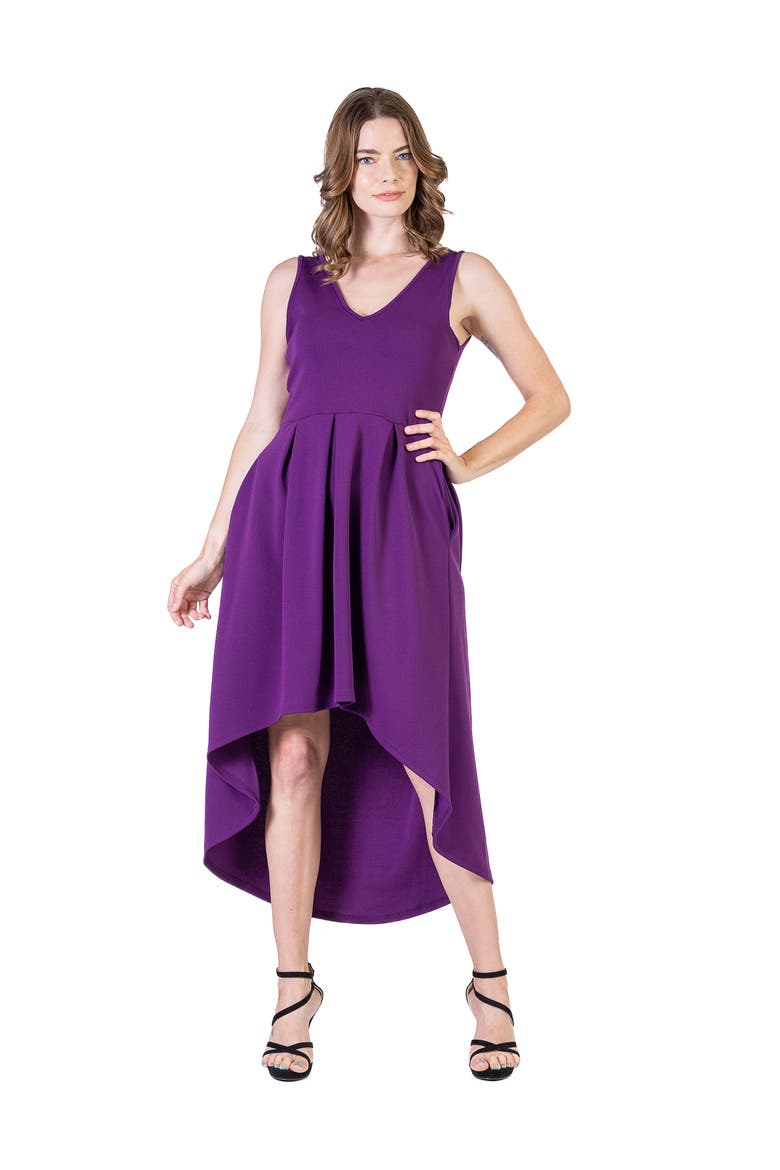 Sleeveless Fit N Flare High Low Dress, Main, color, Purple