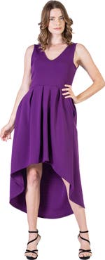 24seven Comfort Apparel Sleeveless Fit N Flare High Low Dress