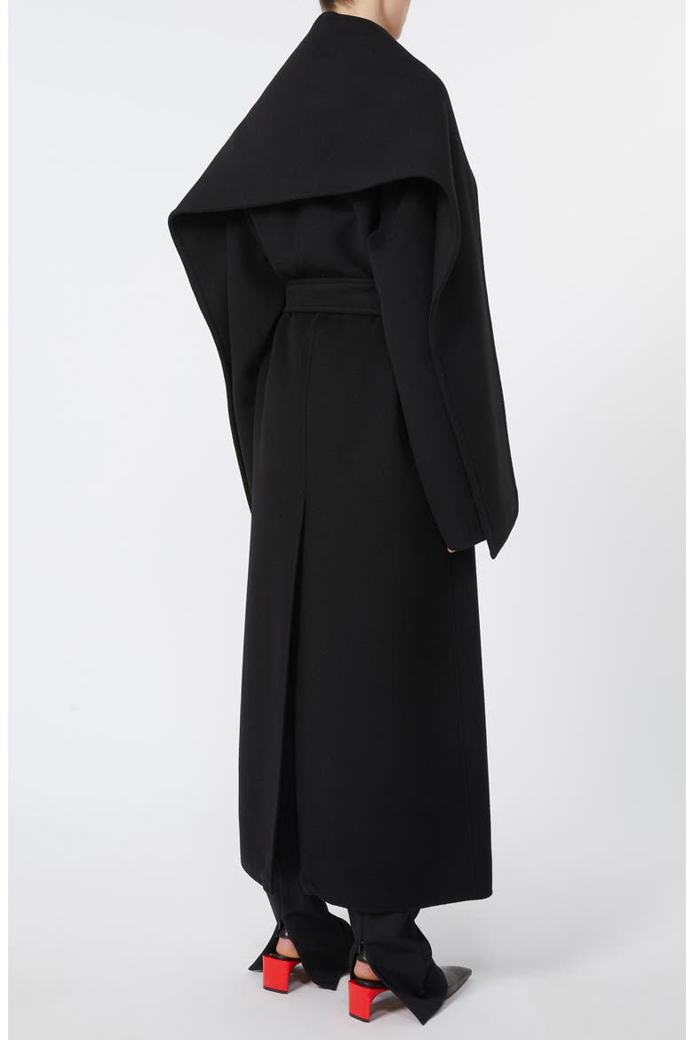 Baldo Scarf Detail Virgin Wool Belted Coat, Alternate, color, BLACK