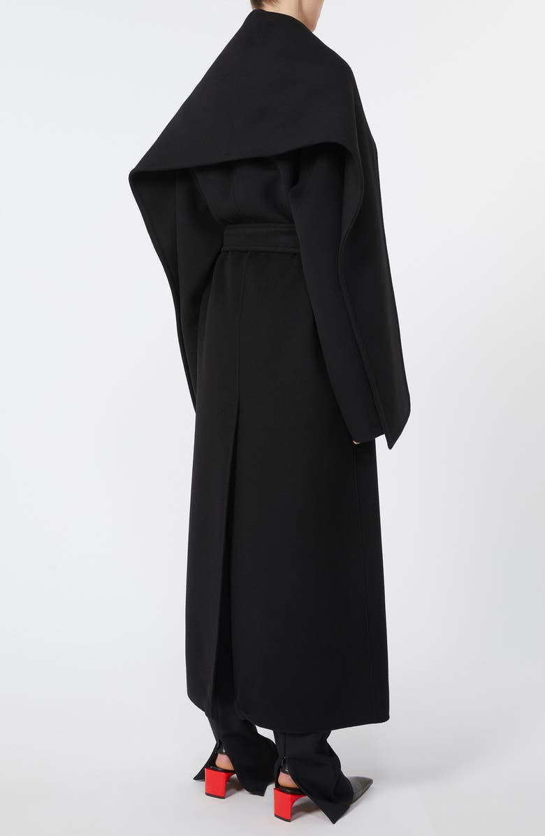 SPORTMAX Baldo Scarf Detail Virgin Wool Belted Coat, Alternate, color, Black