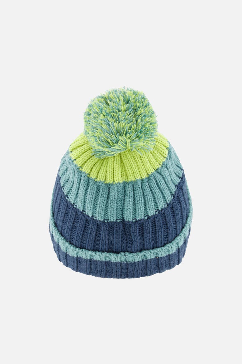 Colorblock Jacquard Fleece-Lined Knit Hat with Pompom, Alternate, color, Dark Turquoise